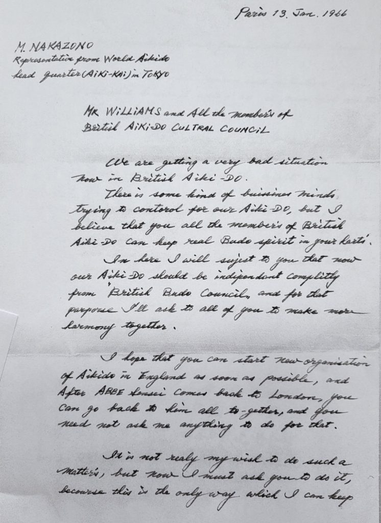 Nakazono Sensei's letter, page 1